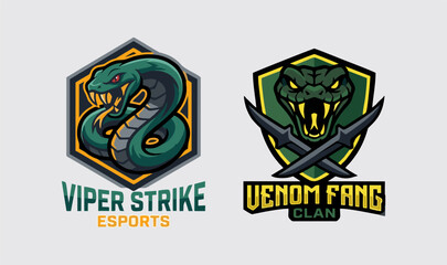 Obraz premium Set of Two Deadly Snake Esports Mascot Logos for Viper Strike and Venom Fang Clan Teams