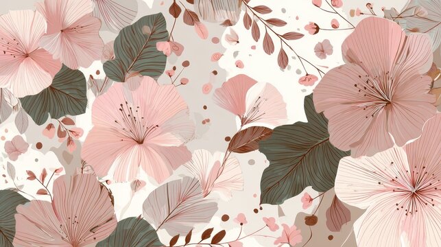 36.Artistic floral background vector design with stylized flowers and leaves, cohesive pattern arrangement, soft tones and elegant visual rhythm
