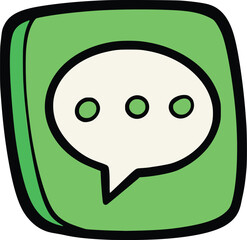 Naklejka premium Hand-drawn green chat app icon with white speech bubble and three dots, isolated on white, simple cartoon style for messaging and communication