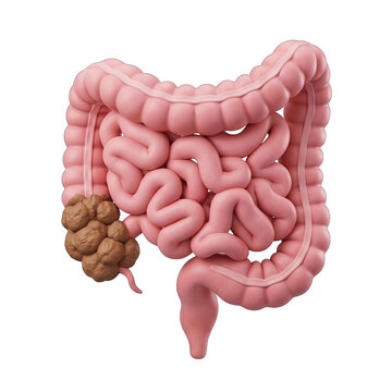 3D Illustration of Human Intestines with Fecal Impaction