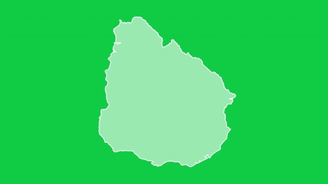 Uruguay map glow trace outline animation green background