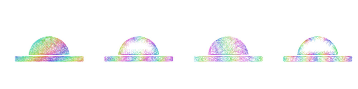 Multicolor sketch half sun icon design set