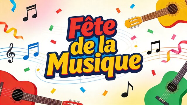 Music festival, Fete de la Musique, guitar party, colorful celebration