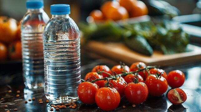 Keto gym hydration concept water bottle electrolyte beside healthy meal fitness recovery lifestyle clean scene