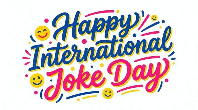 Happy International Joke Day Colorful Typography with Laughing Faces and Confetti