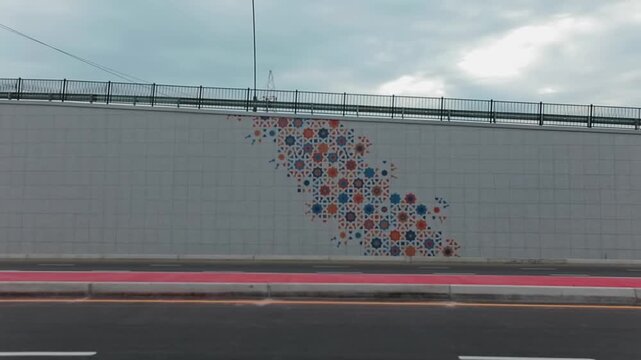Bridge underpass wall design with Arabic-inspired geometric elements