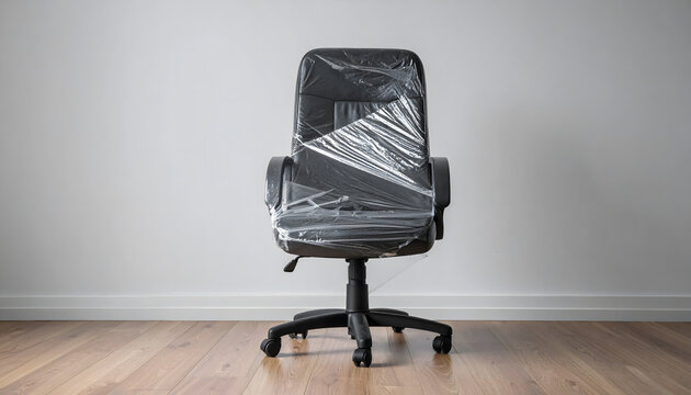 Office chair wrapped with plastic film prank playful workplace humor unexpected funny scene