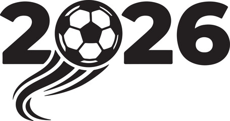 Dynamic 2026 soccer year design featuring a bold black typography with a stylized football and motion lines, perfect for sports event branding and tournament graphics. © Risat Designer