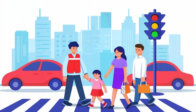 Volunteer Guides Citizens Crossing Zebra Crossing Safely