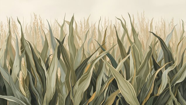Lush green and golden grasses gently swaying in a calm breeze under soft natural light