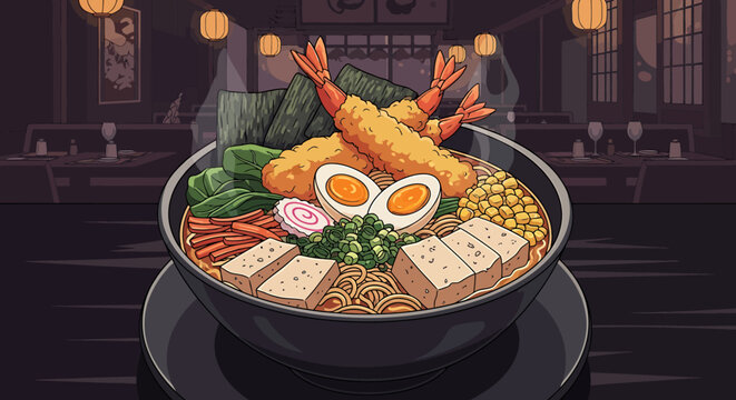 Delicious bowl of ramen noodles meal.