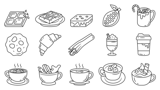 Chocolate and Hot Drinks Line Icon Elements Collection