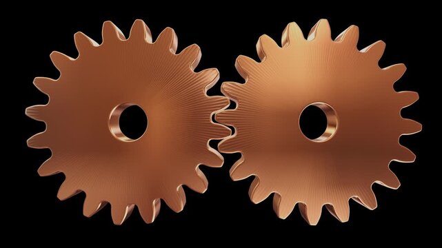 Two turning and meshing gears, loops.
A high-quality 3D animation featuring two metallic gears meshing and rotating in a seamless loop.
