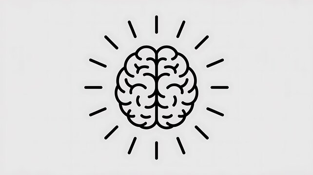 Brain, creative thinking, inspiration icon, black line art, simple illustration