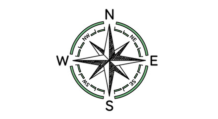 Obraz premium Minimalist Hand Drawn Compass Rose Illustration on White Background