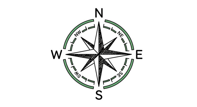 Minimalist Hand Drawn Compass Rose Illustration on White Background