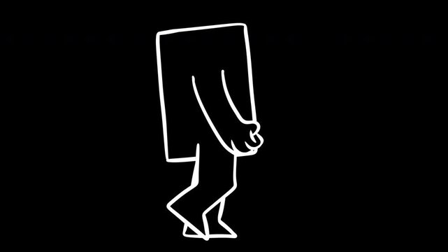 Loopable 2D animation of tall green rectangular geometric character walking forward. Clean, minimalist cartoon character motion design isolated on white background and version outline silhouette on bl