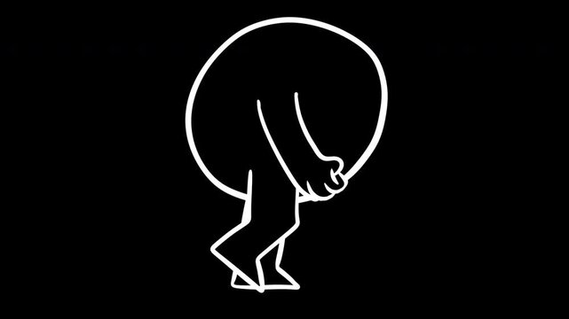 Abstract 2D cartoon animation of red circle geometric character walking forward. Clean, minimalist cartoon shape loop with smooth arm and leg movements on white background and version outline silhouet