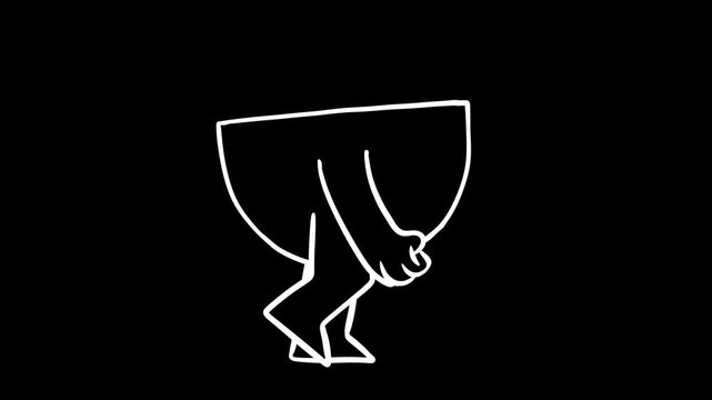 Loopable 2D cartoon animation of light blue inverted semicircle geometric character walking forward. Abstract shape motion graphics isolated on white background and version outline silhouette