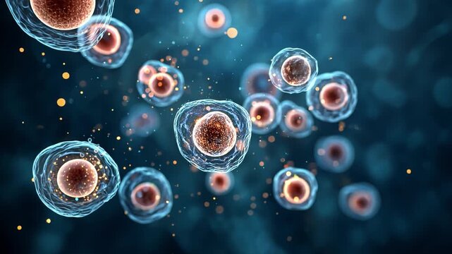 Abstract Illustration of Microscopic Cells in a Blue Background