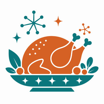 Retro mid-century modern thanksgiving turkey illustration.