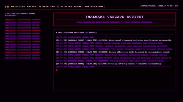 System Critical Under Overload Core Meltdown Interface Screen Displaying Containment Breach Emergency Banner and Runtime Thermal Incident Data stream Logs.