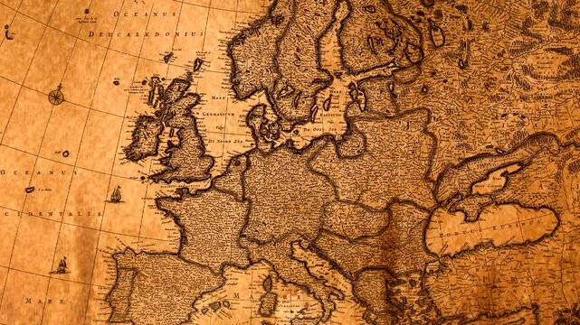 Antique map of Europe with aged paper texture and detailed borders