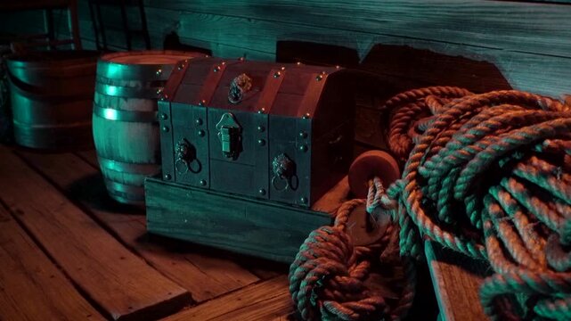 Atmospheric seaside dock at night.