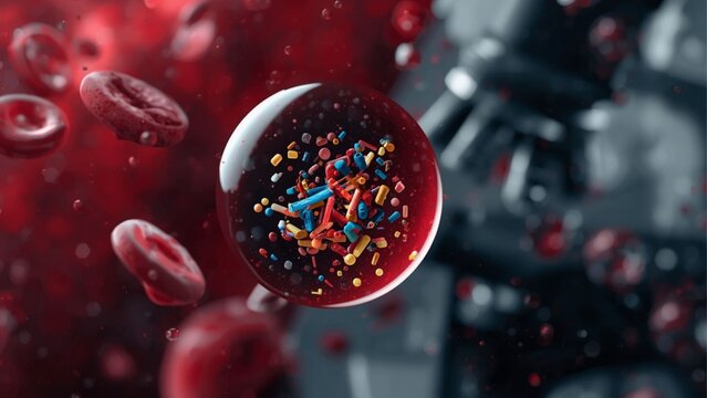 Realistic Laboratory Scene Showing Microplastics in Blood