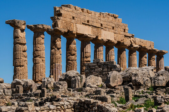 Selinunte, Temple C, possibly dedicated to Apollo, archaeological site dating from 550 BC, province of Trapani, Sicily, Italy
