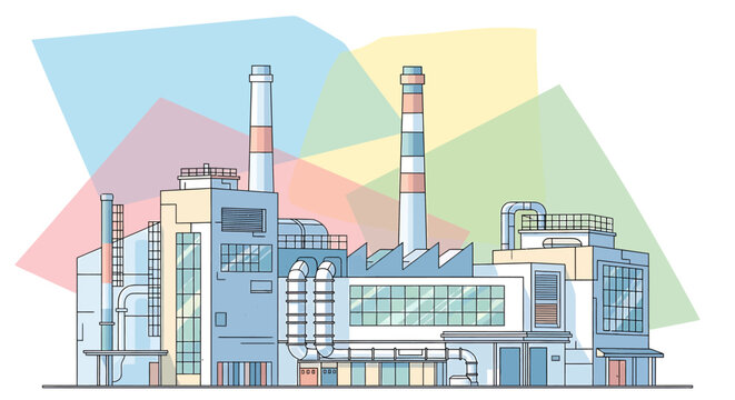 Industrial factory with smokestacks.