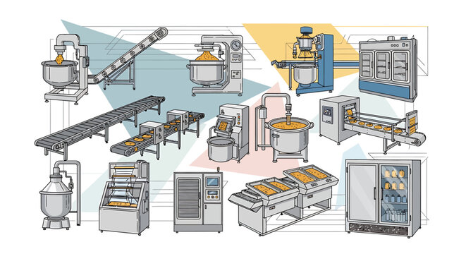 Industrial kitchen equipment and machinery.