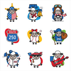 Fototapeta premium Series of cute sheep illustrations engaged in various activities and professions including sports and patriotic themes for graphic design