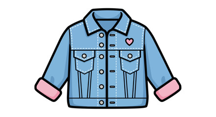 Naklejka premium Denim Jacket with Pink Heart and Cuffs - Flat Illustration