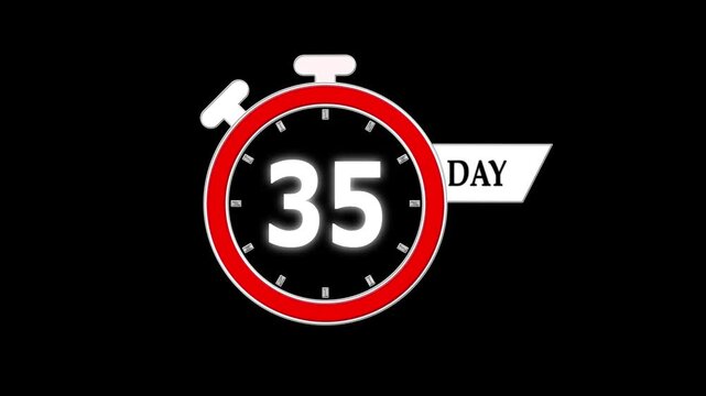 35 days countdown animation, stylish digital stopwatch video; motion graphic timer for campaigns, sales, and product advertising.
