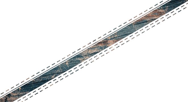 asphalt road lane with dashed line markings on white background