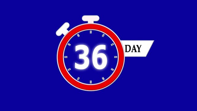 36 days countdown animation, animated digital stopwatch design; modern timer video for marketing campaigns, product advertising, and events.
