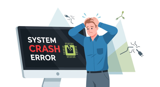 Man with System Crash Error.