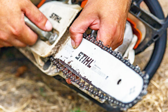 Ukraine Kiev July 22, 2024.Stihl chainsaw in Kiev. Stihl is a German manufacturer of chainsaws and other handheld power equipment