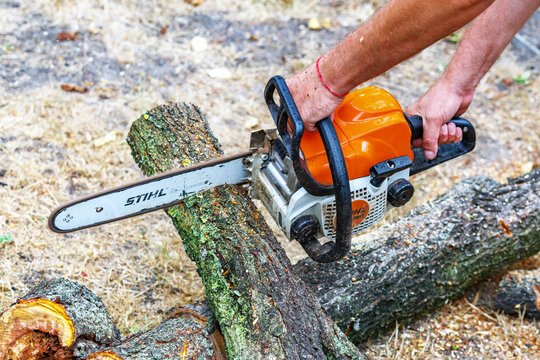 Ukraine Kiev July 22, 2024.Stihl chainsaw in Kiev. Stihl is a German manufacturer of chainsaws and other handheld power equipment