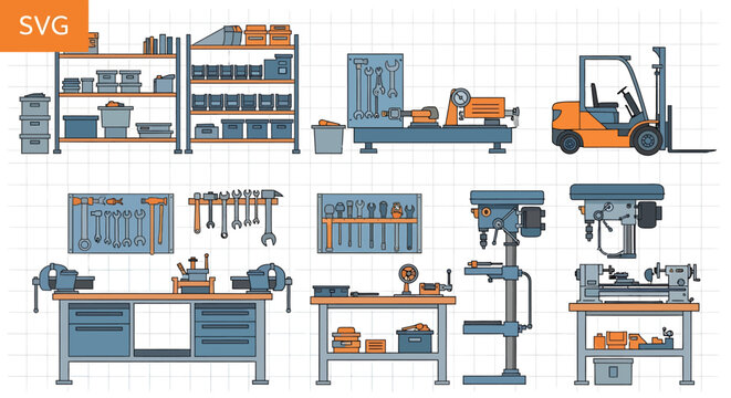 Industrial workshop tools and equipment.