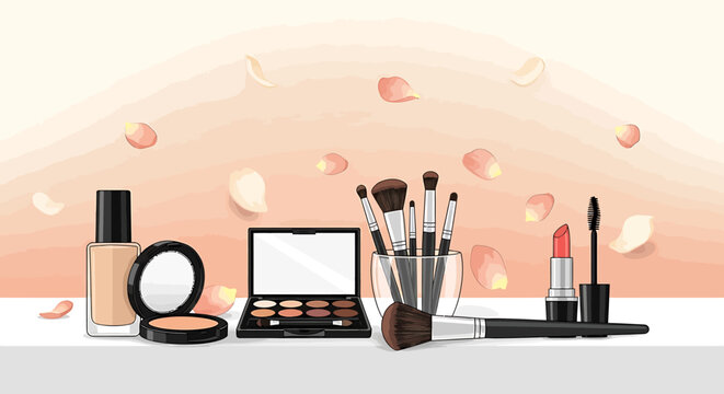 Makeup products on a table.