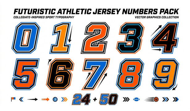 Bold jersey numbers vector set for sports uniforms college typography and team graphics
