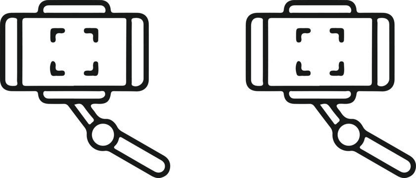 selfie stick smartphone holder outline two icon set vector 