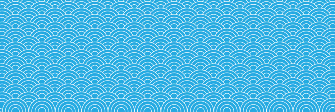  Top and bottom borders with traditional Japanese  pattern and space for text. black and white sea or ocean waves print. fish squama or dragon scale. vector graphic illustration.