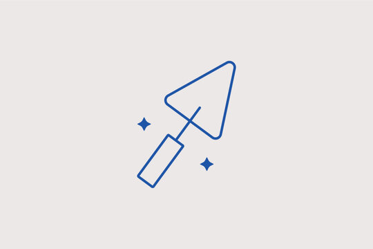 A triangular metal brick trowel line icon for professional masonry work tutorials. Vector illustration for building material supplier landing pages.