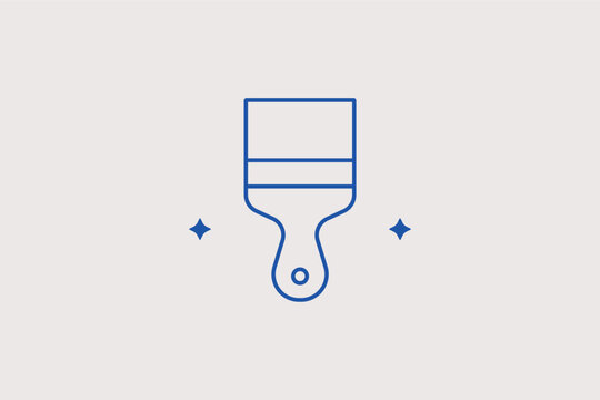 A flat bristle paint brush line icon for interior decoration service websites. Vector illustration for home DIY remodeling blog header backgrounds.