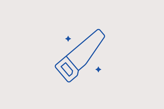 A sharp wooden hand saw line icon for timber woodworking guidebooks. Vector illustration for lumberyard material store mobile applications.