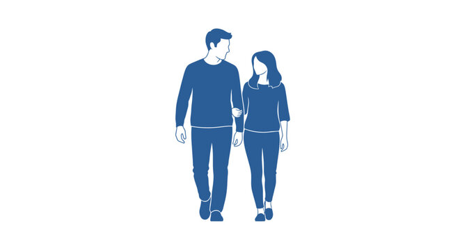 Couple walking together in casual wear.