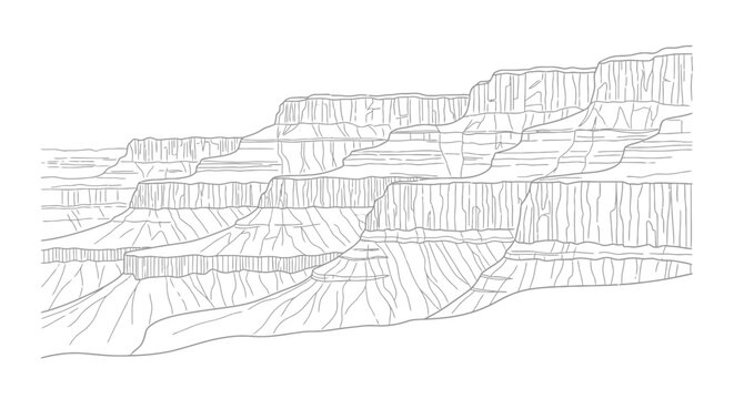 Detailed drawing of layered rock formation.